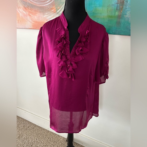 Classiques Entier by Nordstrom Fuchsia Silk Blouse Petals Side Zip Ruching Sz XL - Picture 1 of 11